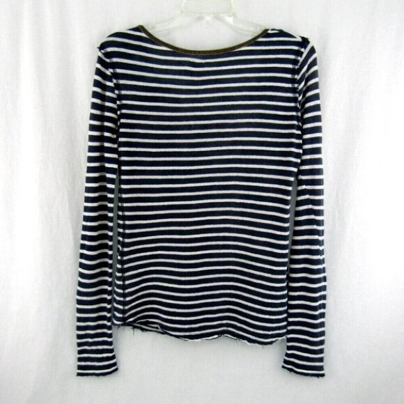 We The Free People Call Back Blue Stripe Henley Top Size S Crochet Lace Buttons - Picture 5 of 10
